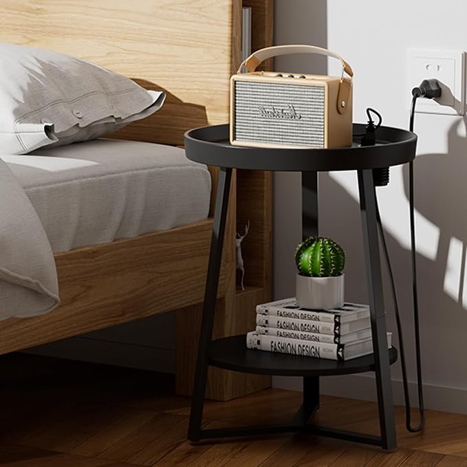 Gadroad Round End Table with Charging Station, USB Ports and Anti-Drop Fence - Image 8