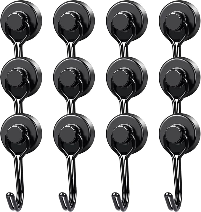 MIKEDE 12 Pack Magnetic Hooks, 40Lbs Heavy Duty Neodymium Magnet Hooks Black by MIKEDE