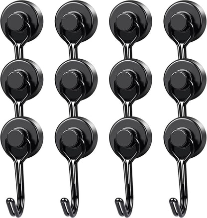 MIKEDE 12 Pack Magnetic Hooks, 40Lbs Heavy Duty Neodymium Magnet Hooks Black by MIKEDE