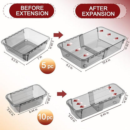 15 Pcs Extendable Clear Drawer Organizer, All Adjustable Vanity Storage Box - Image 2