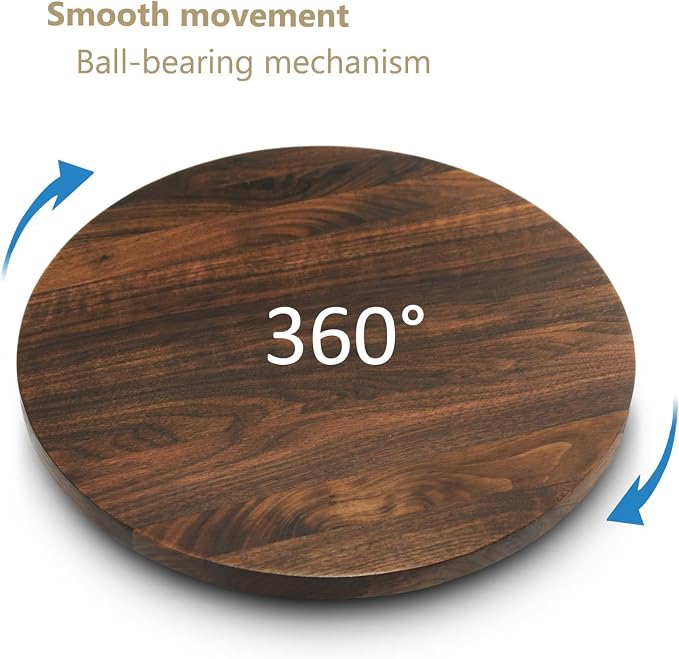 15 Inches Black Walnut Wood Lazy Susan, Solid Wooden Round Kitchen Turntable - Image 2