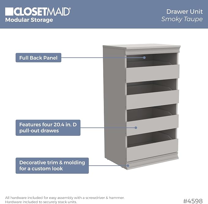 ClosetMaid Modular Storage 21.38-inch W 3-Shelf 4-Drawer Tower Wood Closet - Image 7