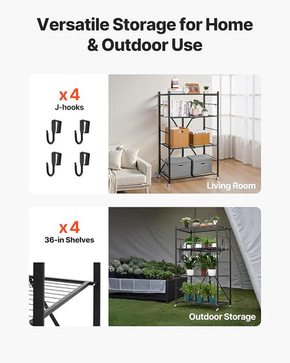 VEVOR 4-Tier Foldable Storage Shelf, 36W x 21D x 60H Inch Folding Metal Rack - Image 8