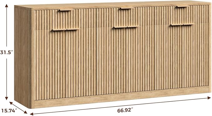 Evermagin 67" Fluted Oak Sideboard Buffet Cabinet - Image 2