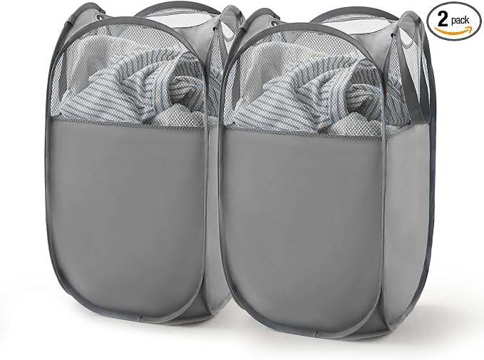 TECHMILLY Pop Up Foldable Laundry Basket, Mesh Laundry Hamper by TECHMILLY