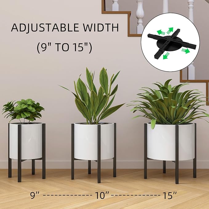 Adjustable Metal Plant Stand Indoor, Fits 9-15 Inch Pots, Mid Century Modern - Image 3