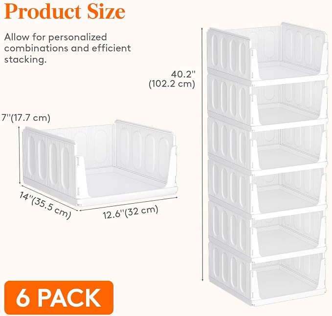 Lifewit 6 Pack Stackable Closet Organizers and Storage Basket - Image 2