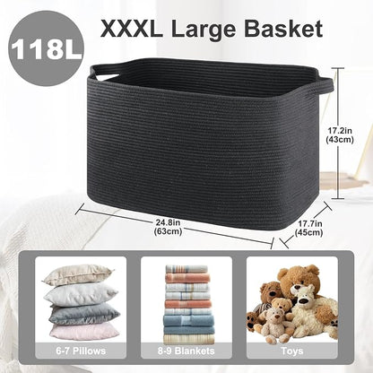 118L Extra Large Blanket Basket, 24.8" x 17.7" x 17.2" Woven Storage Basket - Image 2
