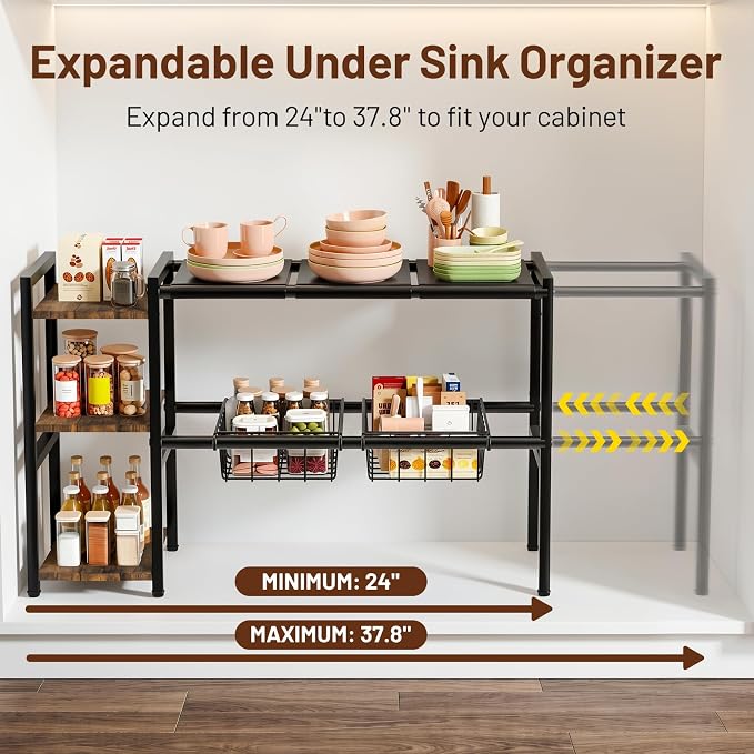 Housolution Expandable Under Sink Cabinet Organizer Rack and Storage Shelf | - Image 2