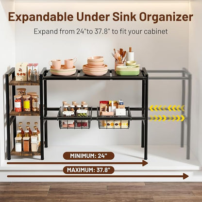 Housolution Expandable Under Sink Cabinet Organizer Rack and Storage Shelf | - Image 2