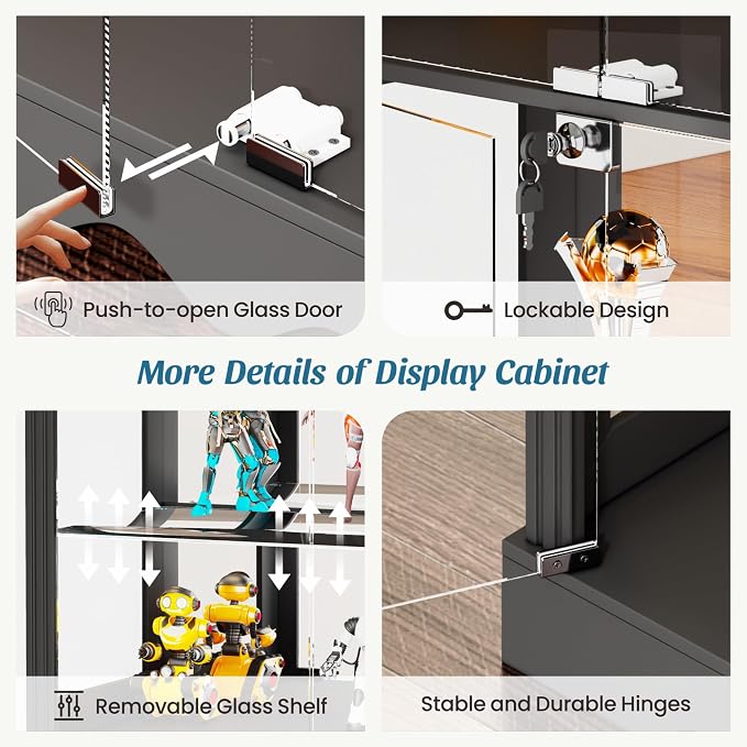 Display Cabinet with Glass Doors, LED Display Case with Removable Shelf - Image 6