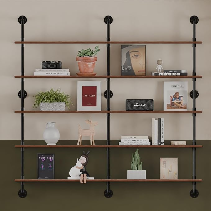 HDDFER Industrial Pipe Shelf Shelving Bookcase, Wall Mounted Rustic Bookshelf by industrialpipeshelving