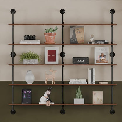 HDDFER Industrial Pipe Shelf Shelving Bookcase, Wall Mounted Rustic Bookshelf by industrialpipeshelving