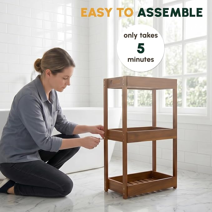 3-Tier Corner Standing Acacia Wood Shower Caddy Organizer | Freestanding corner - Image 7