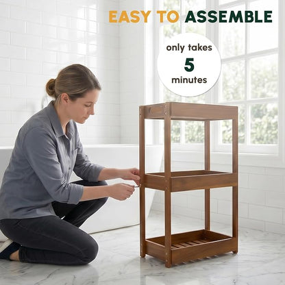 3-Tier Corner Standing Acacia Wood Shower Caddy Organizer | Freestanding corner - Image 7