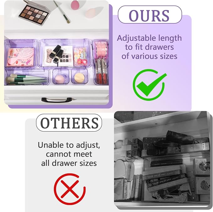 20 Pcs Adjustable Clear Drawer Organizer, Extendable Vanity Storage Bins - Image 3