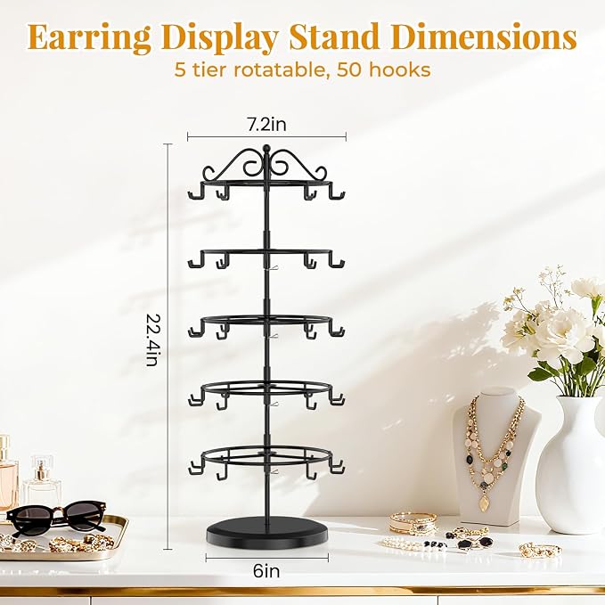 EsLuker.ly Earring Holder Organizer Rotating Display Tree Stand, Adjustable - Image 4