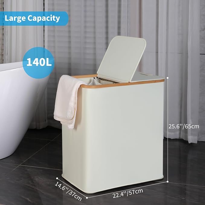 efluky Laundry Hamper with Lid, Double Laundry Hamper with 2 Removable Bags - Image 5
