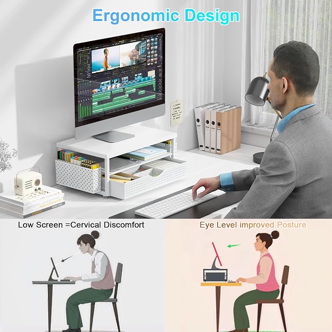gianotter Wood Monitor Stand Riser, Office Desk Shelf Organizer, Desk Organizer - Image 2