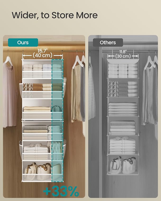 SONGMICS Hanging Closet Organizer, 6-Tier Fabric Storage Shelf, Separable - Image 4