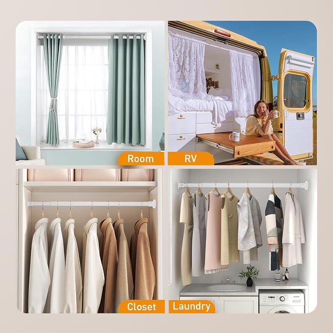 White Adjustable Closet Rod 18-92 Inches, Heavy Duty Metal Clothes Hanging Rod - Image 5