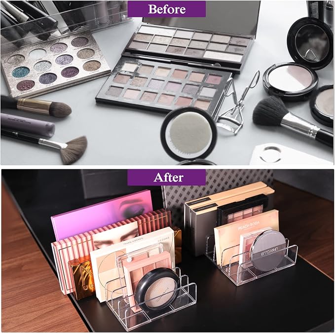 Lolalet Clear Acrylic Makeup Palettes Organizer, Divided Sections Stand Rack - Image 3