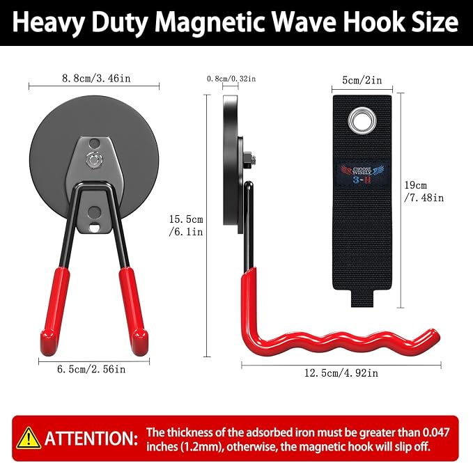 3-H Magnetic Wave Hooks Heavy Duty 2 Pack, Large Magnet Garage Hooks Heavy Duty - Image 2