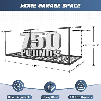 4X8FT Overhead Garage Storage Rack, Heavy Duty Metal Overhead Storage Organizer - Image 2