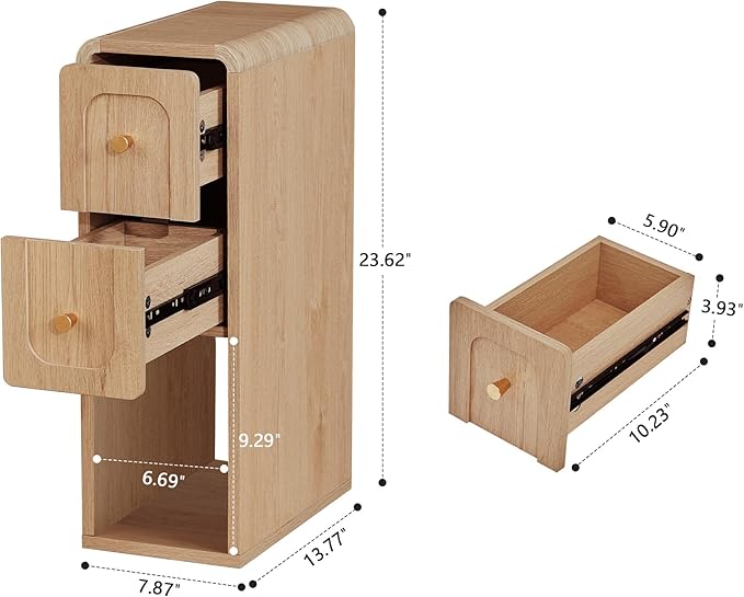 Narrow Nightstand with 2 Drawers, Small Bedside Tables, Mid-Century Modern Slim - Image 2