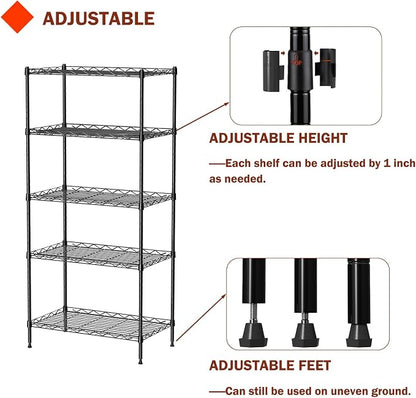 5 Tier Standing Metal Wire Shelving Unit, Adjustable Height, Storage Shelf Units - Image 5