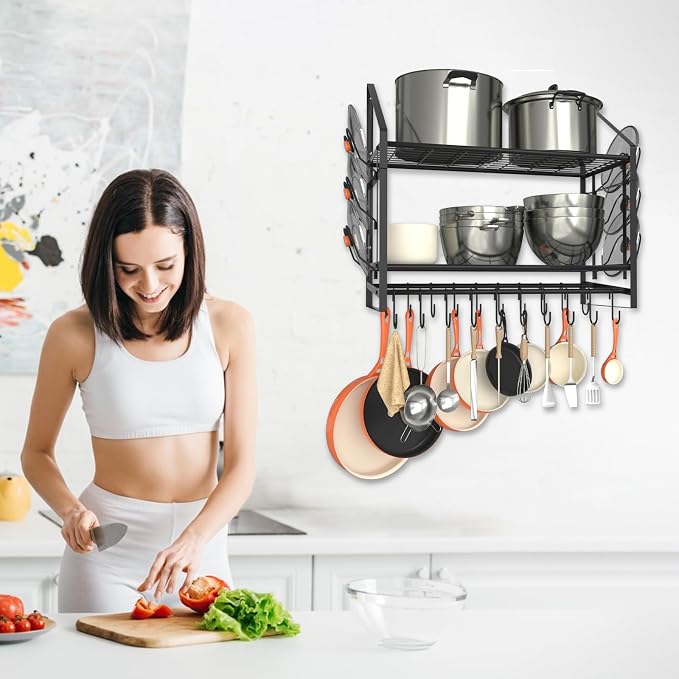 28 Inch Pot Rack Wall Mounted, 2 Tier Pots and Pans Organizer - Image 6