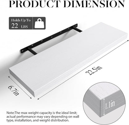 BAYKA White Floating Shelves for Wall, 22.5 Inches Wall Mounted Rustic Wood - Image 3