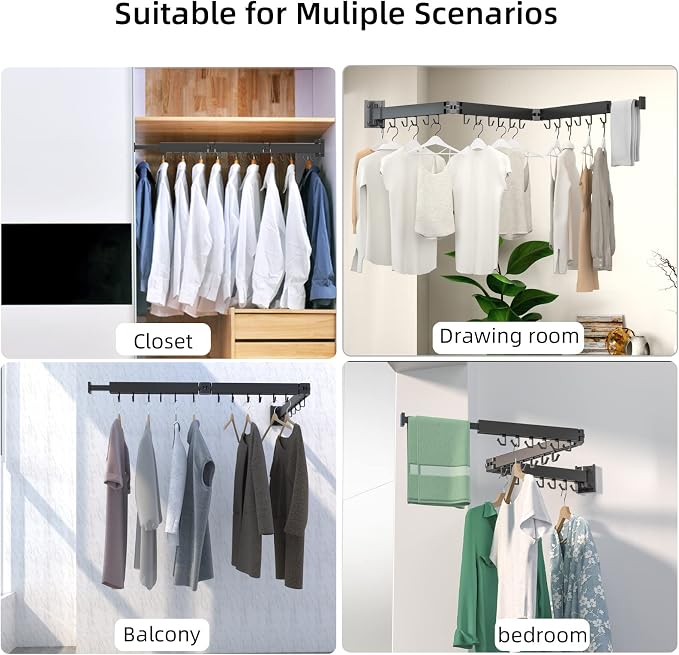 Foldable Clothes Drying Rack, 2 Fold Laundry Drying Rack Wall Mount, Folding & - Image 2