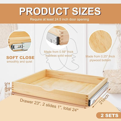 Menkxi 2 Set Pull out Tray Cabinet Organizer Wooden Pull Drawers storage Slide - Image 2