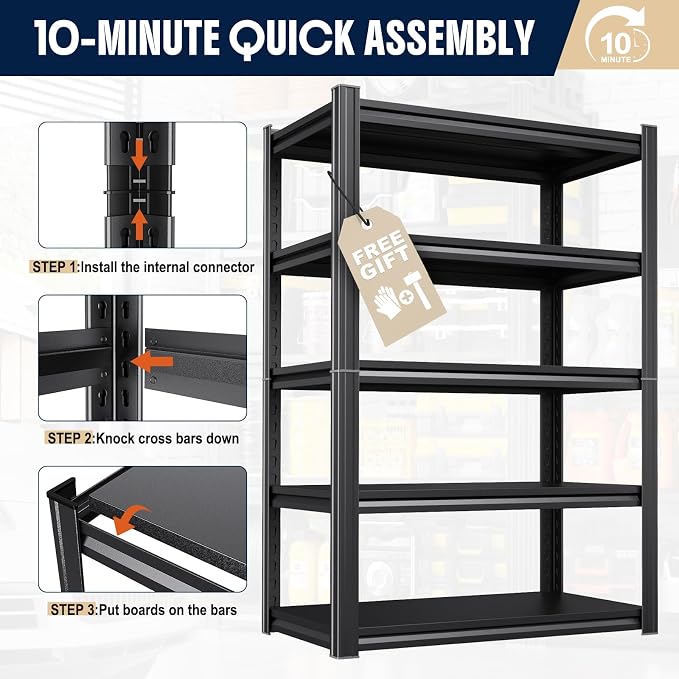 Heavy Duty Metal Garage Shelving Unit, 71.2" H x 35.4" W x 16" D, 5-Tier - Image 5