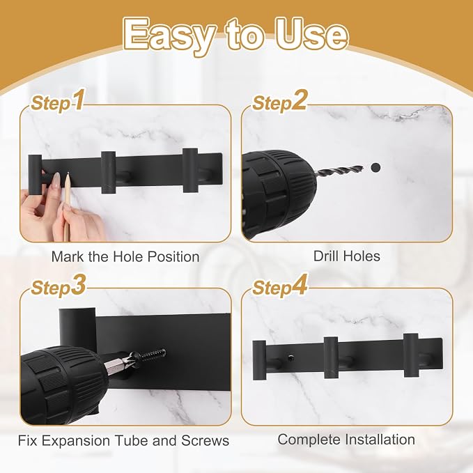 uxcell 1 Set Hat and Coat Wall Mount Rack, Stainless Steel 4 Hooks Towel Racks - Image 4