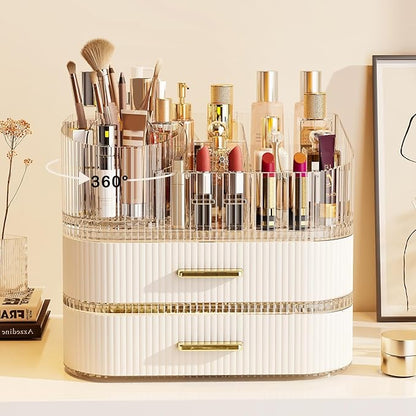 Makeup Organizer with Stackable Drawer, 360 Rotating Makeup Brush Holder by STORICANS