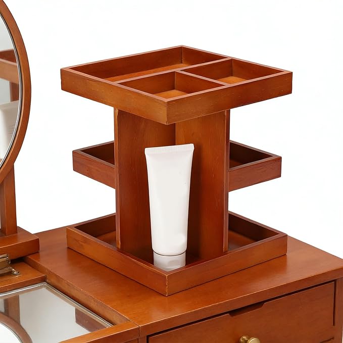 Wooden Rotating Makeup Organizer, 360 Spinning Vanity Makeup Holder Rack - Image 5