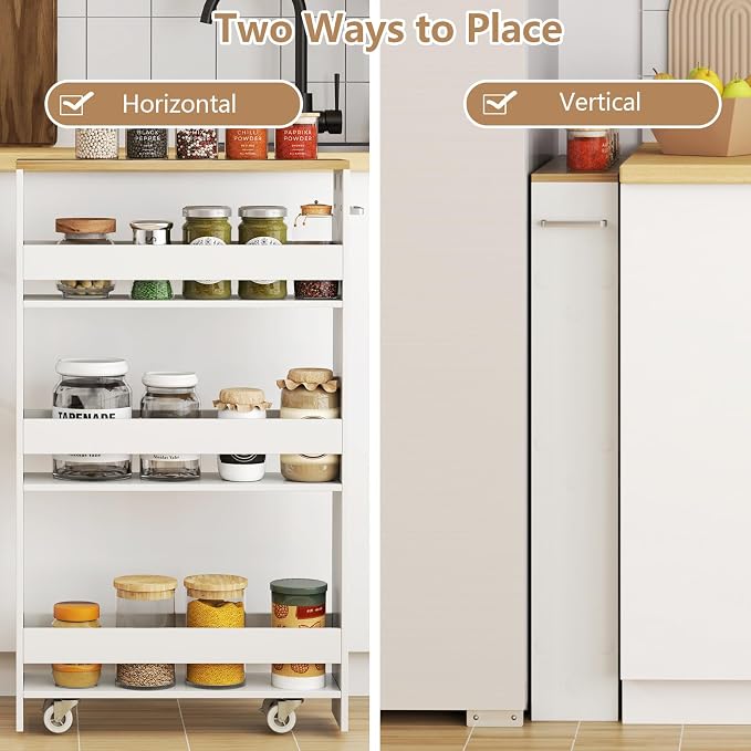 Slim Rolling Storage Cart, 4 Tier Narrow Kitchen Cart - Image 4
