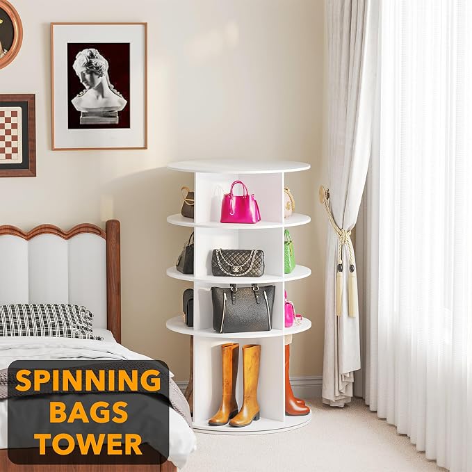 SpaceAid Rotating Shoe Rack 4 Tier Organizer, High Bottom Design Shoe Tower - Image 5