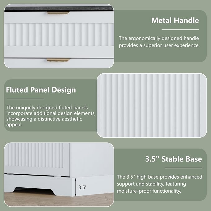 2x13 Gallons Double Tilt Out Trash Can Cabinet, Wooden Fluted Trash Garbage Can - Image 5