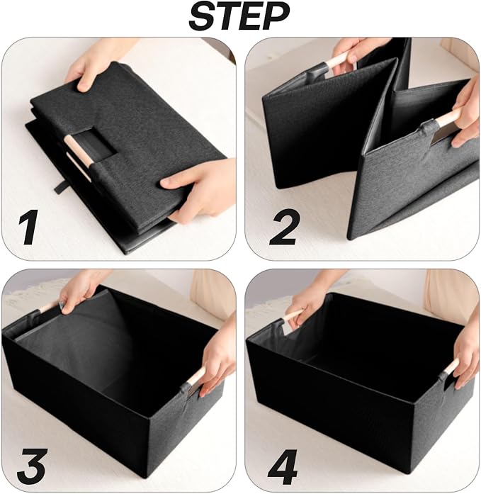 Fabric Storage Bin 3 Pack Foldable Cotton Linen Storage Basket - Image 6