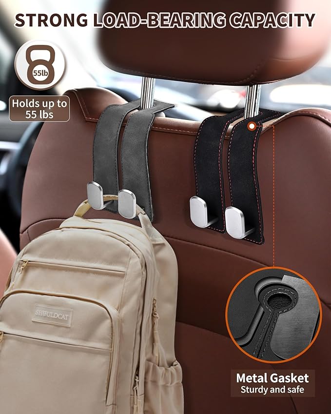 Headrest Hooks for Car, 4 Pack Car Seat Back Organizer Storage Hook, Double - Image 5