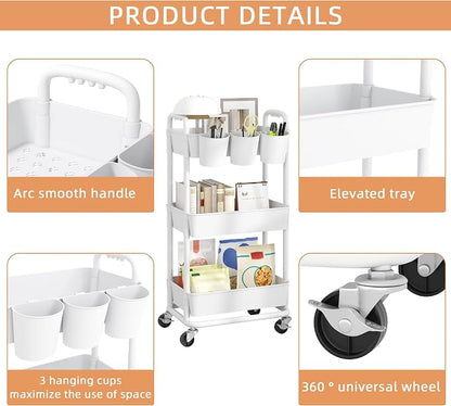 JIUYOTREE 3-Tier Plastic Rolling Storage Cart Utility Cart - Image 6