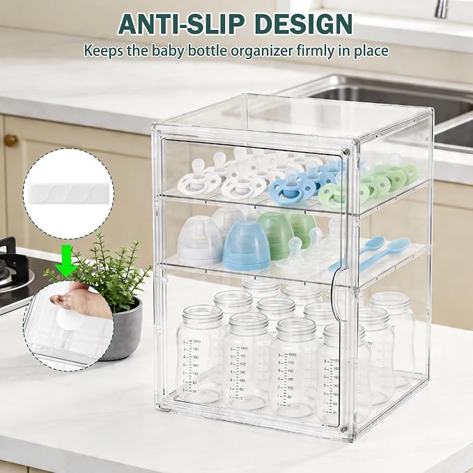 Baby Bottle Organizer, 3 Tiers Acrylic Bottle Storage Organizer Container - Image 4