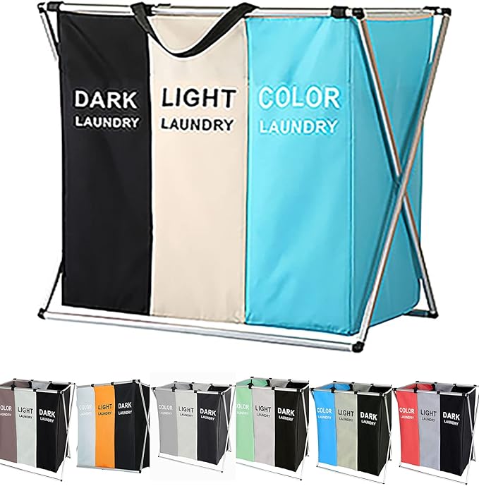 Laundry Cloth Hamper Sorter Basket Bin Foldable 3 Sections by Unknown