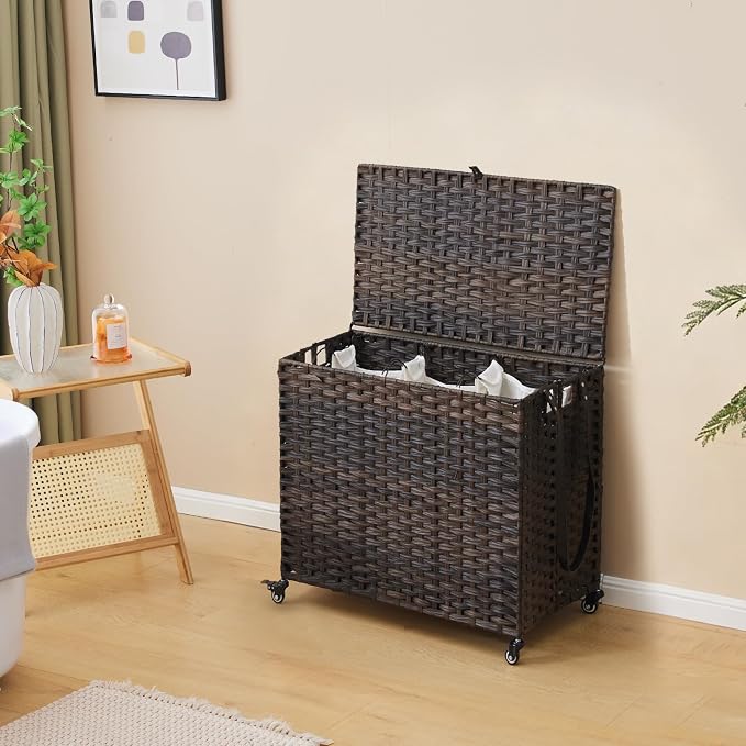 Laundry Hamper with Wheels, 34.3 Gallon Rolling Laundry Basket with Lid - Image 2