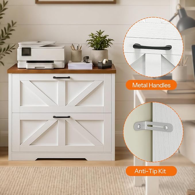 HOOBRO 2 Drawer File Cabinet, Farmhouse Lateral Filing Cabinet - Image 6