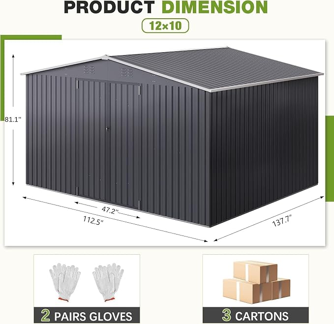 Polar Aurora Outdoor Storage Shed, Metal Garden Shed - Image 5