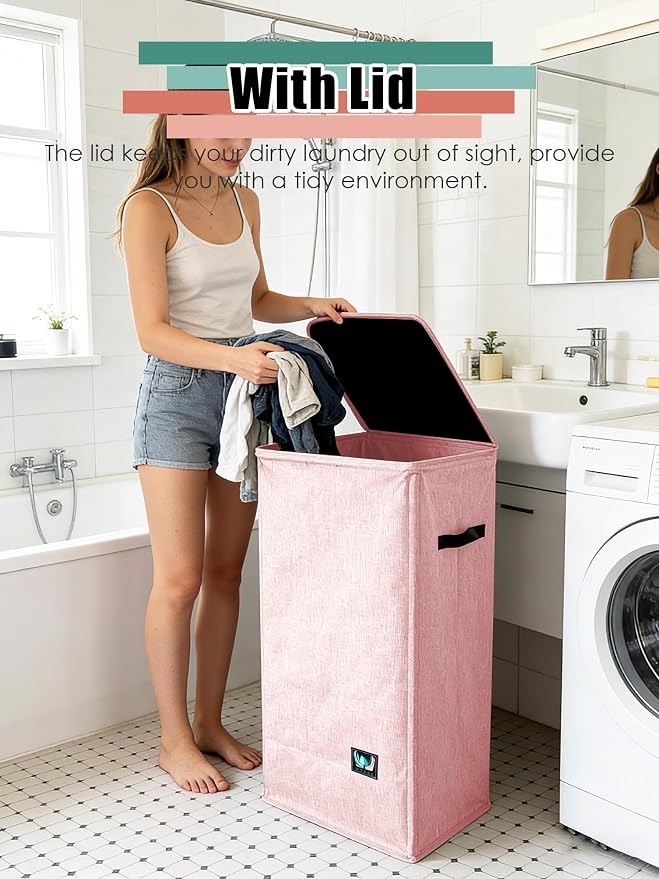 WTREE Laundry Hamper with Lid, Reinforced Sturdy Clothes Hamper with - Image 2